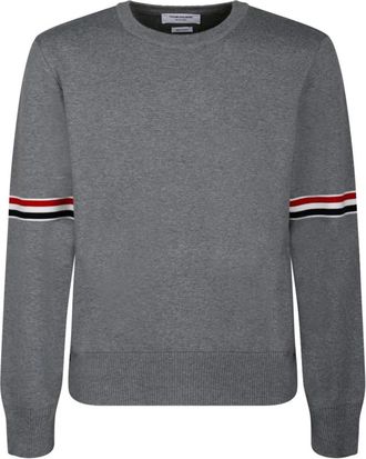Thom Browne Cotton Milano Stitch Stripe Pullover - Heren - Ronde hals truien - Grijs - XL - Katoen - Truien & Vesten