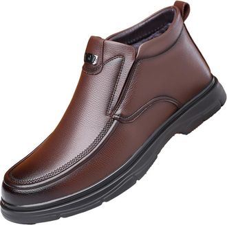 Generic Mens Winter Slip-On Ankle Boots, Non-Slip and Waterproof Walking Boots, Round Toe, Comfortable Everyday Walking and Work Shoes,Brown,7.5 UK