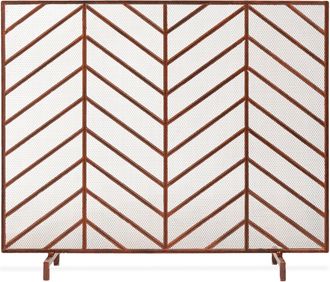 Best Choice Products 38x31in Single Panel Handcrafted Iron Chevron Fireplace Screen w/ Distressed Finish