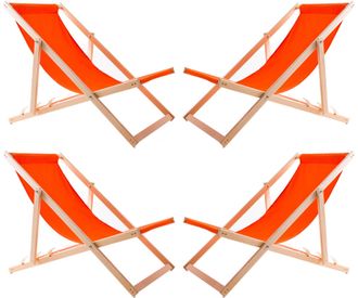 OEM 4 Tumbonas De Madera Con Tela Naranja