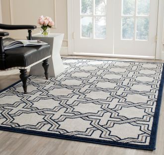 Safavieh Amherst Machine Made Area Rug, Ivory / Navy Contemporary Style Easy Care