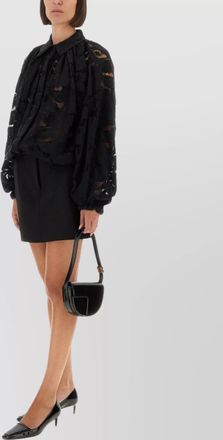 Patou sheer lace long sleeve collared top