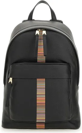 Paul Smith Mens Signature Stripe Backpack Black Cow Leather Backpacks