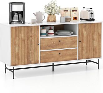 Costway Wooden Buffet Cabinet Storage Sideboard Bar Station w/ Sliding Tambour Doors