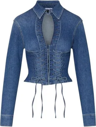 Liu Jo Light Stonewash Stretch Denim Shirt With Corset Details