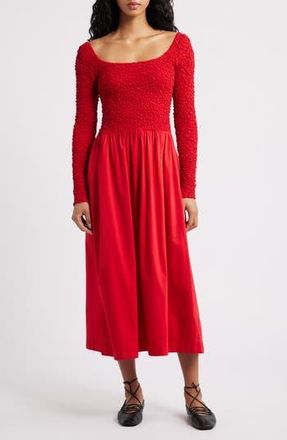 Damson Madder Malinda Smocked Long Sleeve Organic Cotton Maxi Dress in Red at Nordstrom Rack, Size 12 Us / 16 Uk
