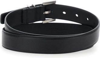 Saint Laurent Womens Belt With Cassandre Plate, Black Leather Calf
