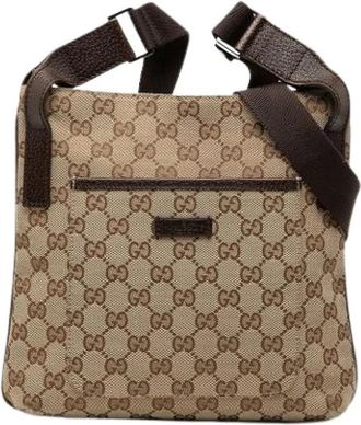 Gucci Pre-owned Vintage Canvas Crossbody Bag - Dames - Vintage Schoudertas - Beige - ONE Size - Leer - Vintage