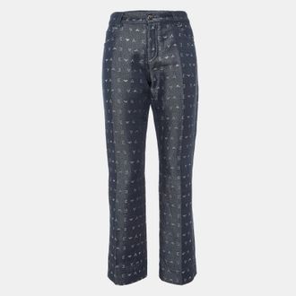 Emporio Armani Navy Blue Logo Lurex Detail Cotton J45 Regular Fit Jeans M/Waist 34