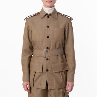 Burberry Belted Button-Up Overshirt, Brand Size 10 ( US Size 8 )