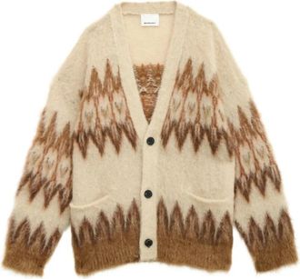 Isabel Marant Beige V-hals Trui met Bruine Versieringen - Heren - Vesten - Beige - S - Truien & Vesten