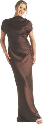 Six Stories Batwing High Neck Satin Bridesmaid Dress in Chocolate at Nordstrom, Size 10