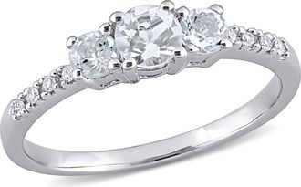 Mimi & Max Diamond and Aquamarine 3-Stone Ring 10k White Gold