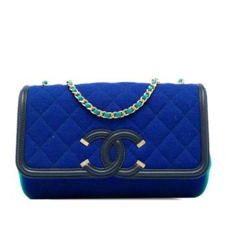 Chanel Pre-owned CC Filigree Flap - Dames - Pre-owned - Blauw - Maat: ONE Size Katoen