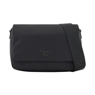 Emporio Armani Cross Body Bags, male, Black, Size: ONE SIZE Nylon Shoulder Bag with Leather Details