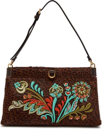 Etro Embroidered Leopard-print Calf-hair Clutch - Multicoloured 1 - One Size