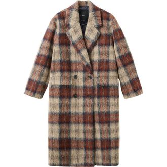 Mango Check Plaid Wool Blend Double Breasted Coat in Beige at Nordstrom, Size X-Small