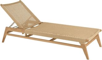 Macabane Tumbona de madera de teca y rat&aacute;n sint&eacute;tico beige