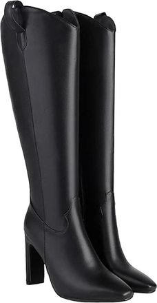 Generic Womens Fashion Knee High Boots Pointed Toe Super High Square Heel With Side Zipper For Wide Calf Fit Party Wear