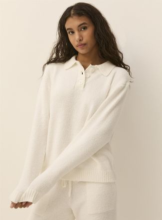 Twik Womens Soft bouclé Polo Shirt-collar lounge sweater