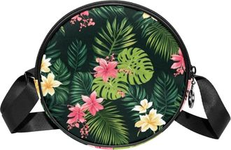 Generic Circle Crossbody Bag for Women, Colored Leaves Small Sling Bag Daypack with Zipper Adjustable Shoulder Straps Casual Ladies Girls Round Purse