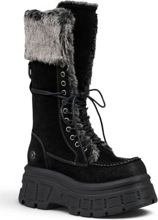 Windsor Smith Womens Black Suede Leather Platform Combat Fur Boots - Saintly