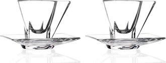 Barski Glass Cappuccino 2Pc Set, Mugs With Saucer, 6.4Oz
