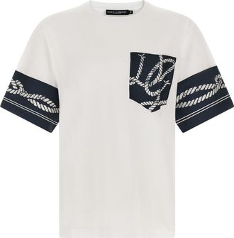Dolce & Gabbana White Blue Printed T-Shirt