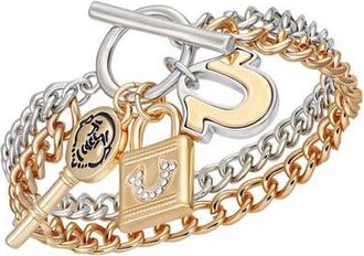 True Religion Two-Tone Key & Lock Charm Bracelet in Two Tone at Nordstrom, Size 7.5