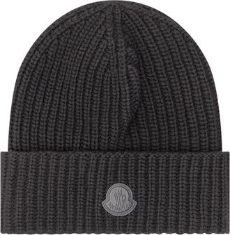 Moncler Black Logo Knitted Beanie Cap