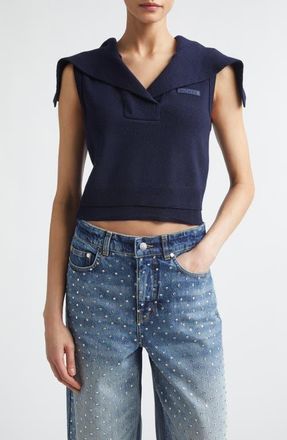 Monse Crop Sailor Collar Merino Wool Sweater in Midnight at Nordstrom, Size X-Small