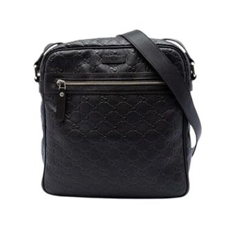 Gucci Pre-owned Embossed Leather Crossbody Bag - Heren - Vintage Schoudertas - Zwart - ONE Size - Leer - Vintage