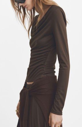 Mango Odette Cowl Neck Top in Brown at Nordstrom, Size X-Small