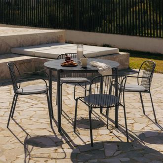 Sklum Set De Mesa Redonda &Oslash;110 Cm En Aluminio Elton Y 4 Sillas De Jard&iacute;n Con Reposabrazos En Acero Anerina Sklum