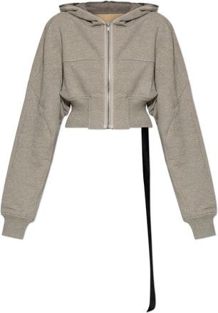 Rick Owens Korte hoodie - Dames - Vesten met rits - Grijs - S - Katoen - Hoodies & sweatvesten