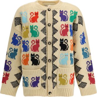 Valentino Mens Cardigan Le Chat Jacquard Multicolour Fleece Wool Sweater