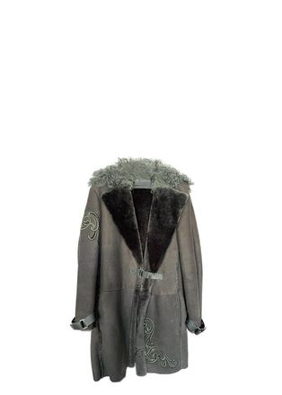 Versace Khaki Shearling Cut-Work Coat Size XS
