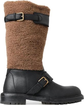 Dolce & Gabbana Luxe Shearling Leren Lange Laarzen - Heren - Winterlaarzen - Veelkleurig - 39 EU - Leer - Schoenen