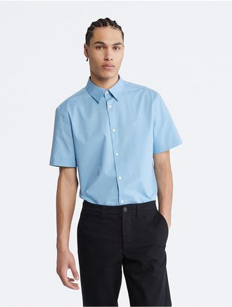 Calvin Klein Mens Stretch Cotton Slim Fit Short Sleeve Shirt - Blue - XS