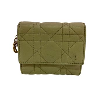 Dior Lady Dior Beige Leather Wallet (Tri-Fold) (Pre-Owned)