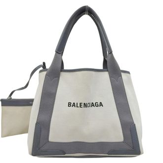 Balenciaga Gray White Canvas Leather Pouch Tote Bag (Pre-Owned)