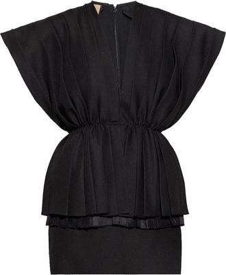 Gucci Geplooide Wollen Jurk V-Hals - Dames - Korte kleedjes - Zwart - S - Wol - Kleedjes