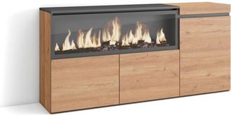 Skraut Home Skraut Home - Aparadores Para Sal&oacute;n, Gran Capacidad De Almacenaje, 160, 3 Puertas, Chimenea El&eacute;ctrica Xxl, Estilo Moderno, Roble