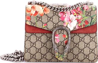 Gucci Burgundy Blooms Print Gg Coated Canvas Dionysus Bag Mini (Authentic Pre- Loved)