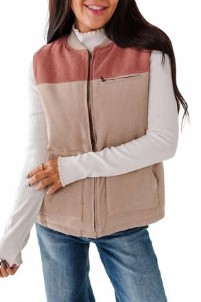Hem & Thread Shiloh Corduroy Vest In Taupe