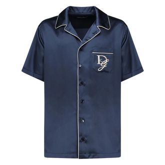 Dolce & Gabbana Overhemden, Heren, Blauw, M, Blauwe Zijden Knoopshirt