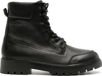 Calvin Klein Jeans Enkellaarsjes - Heren - Veterlaarzen - Zwart - 44 EU - Leer - Schoenen