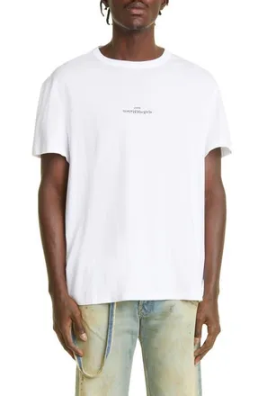 Maison Margiela Upside Down Cotton Logo T-Shirt in White X Black at Nordstrom, Size 44 Us