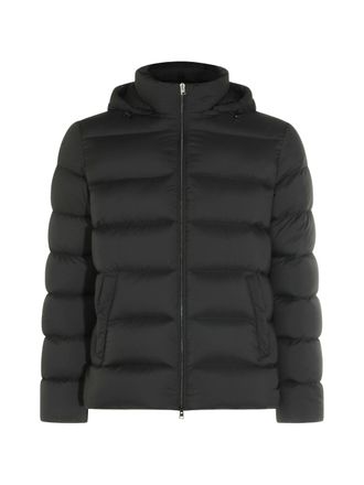 Herno Black Puffer Jacket With Horizontal Quilted Padding And Detachable Hood