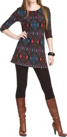 Papillon Diamond Print 3/4 Sleeve Sweater Dress In Multi